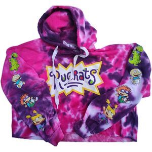 Y2K Nickelodeon Rugrats Tie-Dye Cropped Hoodie Large Hip Hop Streetwear Dance